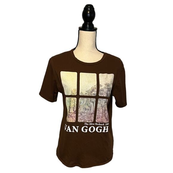 Van Gogh The Olive Orchard Shirt Women Sz L Brown Graphic Tee Philosophy of Love - Picture 2 of 8